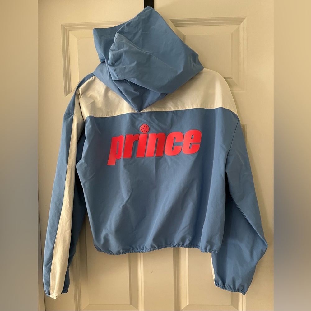 Prince at Target Blue Hooded Jacket Windbreaker Cropped Pink Logo Pickleball XL